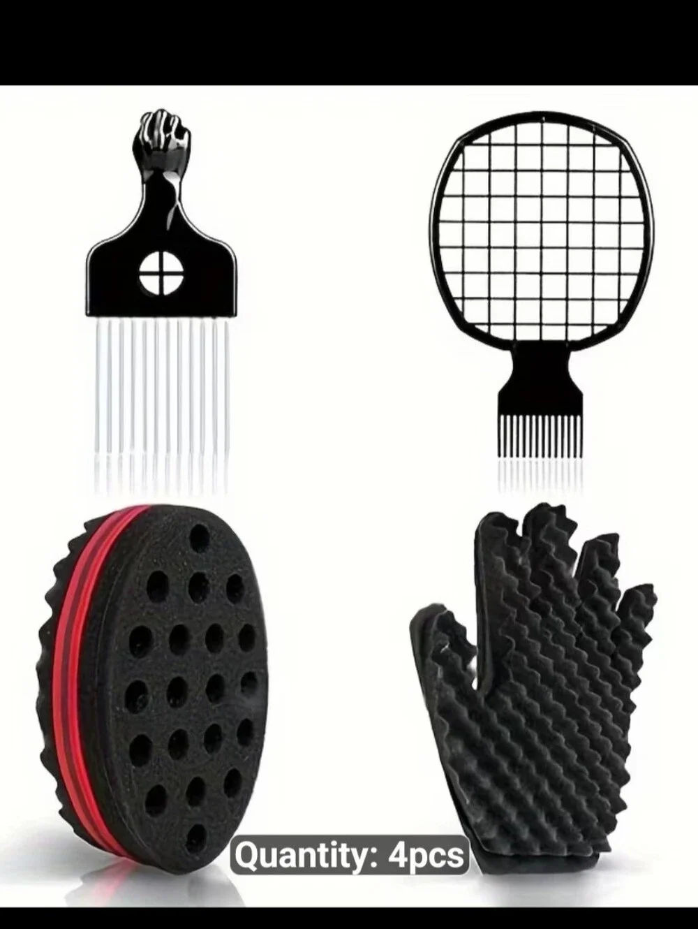 NEW 4 Piece Curling Sponge Set-gloves, metal brush pick, twist comb. Men/Women - Picture 1 of 11